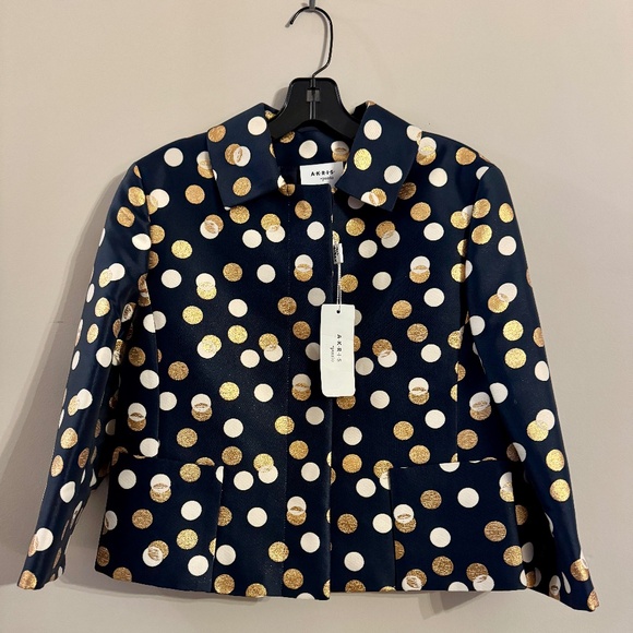 Akris Punto Navy Jacquard Metallic Dot Jacket — Size 8, NWT - Picture 1 of 14